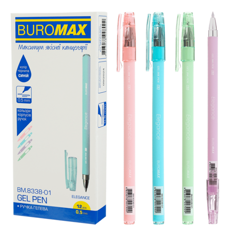 Ручка гелева ELEGANCE 0.5мм, непрозорий корпус синя, BM.8338-01 BUROMAX